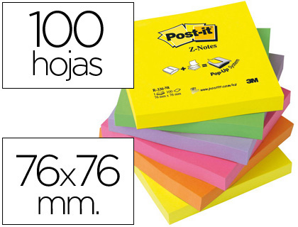 6 blocs de z-notas adhesivas quita y pon Post-it zig-zag 76x76mm. ultra intenso surtido